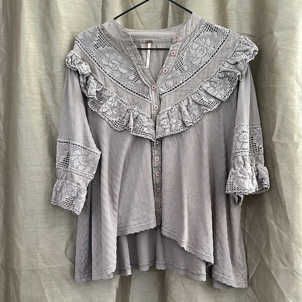 Free People Sage/Beige Walk in the Park Top